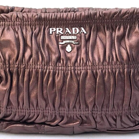 PRADA BAG authentic shirred ruched nappa LEATHER purse - Picture 10 of 16